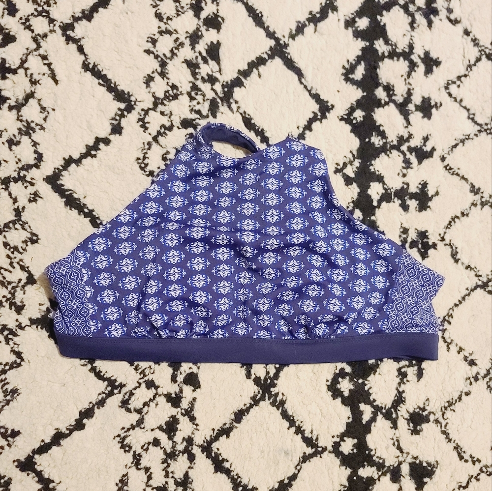 Athleta Navy Blue Printed High Neck Bikini Top 32 D / dd